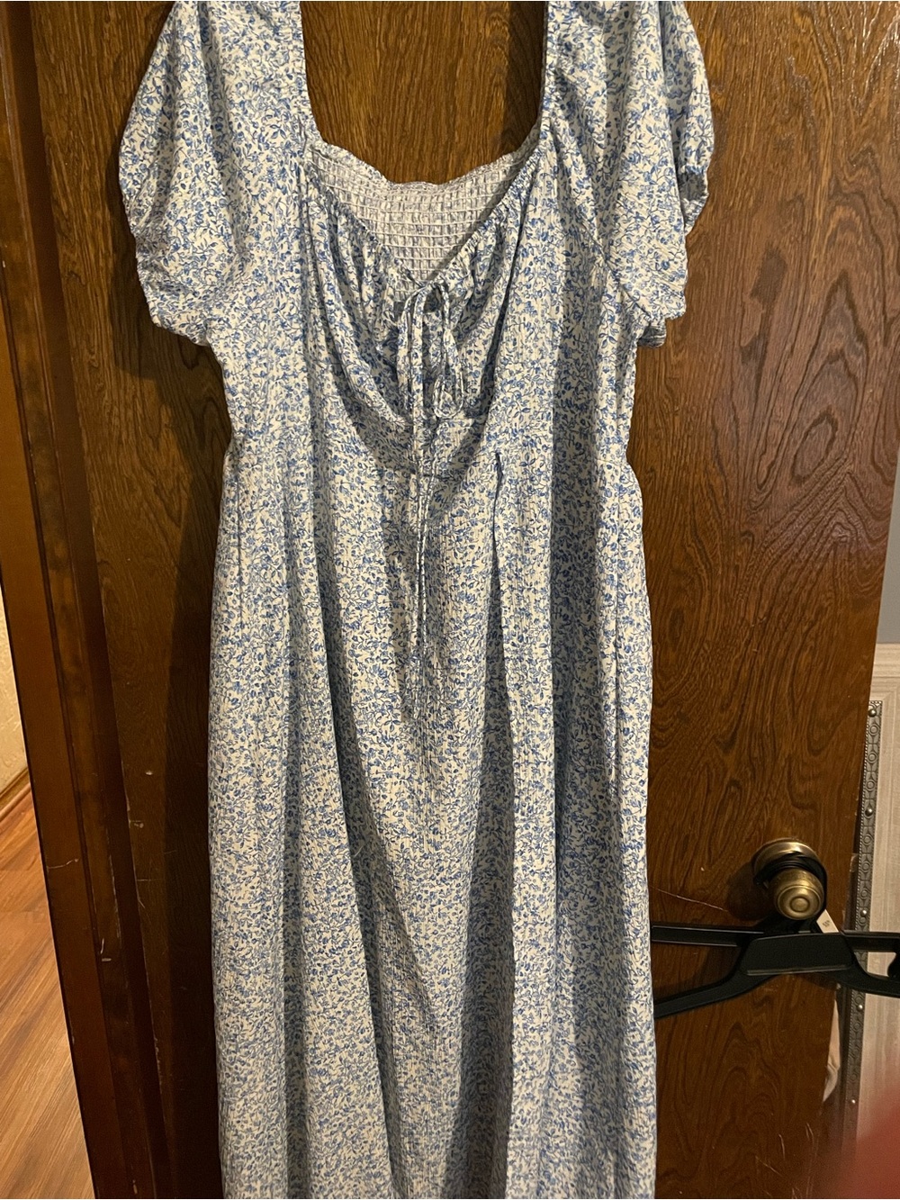 SHEIN Blue Floral Maxi Dress with Puff Sleeves